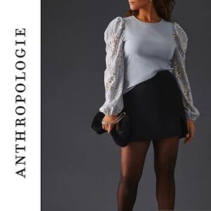 Dolan Left Coast Collection Floral Baby Blue Puff Sleeve Ribbed Garden Top